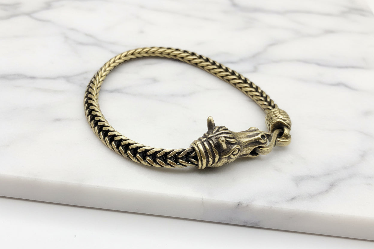 Whisper of Éire | PGP Holiday — Men’s Horse Head Brass Chain Bracelet (Celtic Style)