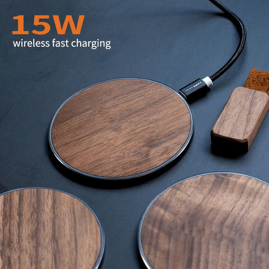 PGP Holiday | Modern Tech Meets Timeless Craftsmanship — Round Wooden Wireless Charger (15W Fast Charge)