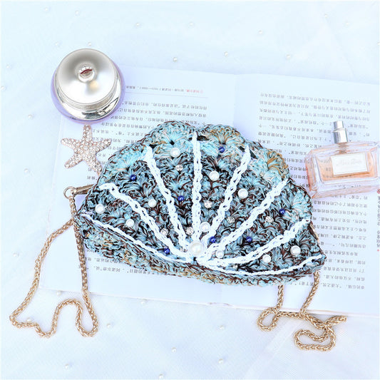 Hand Made Scallop Fantasy Shell Starfish Hand Woven Mermaidcore Purse
