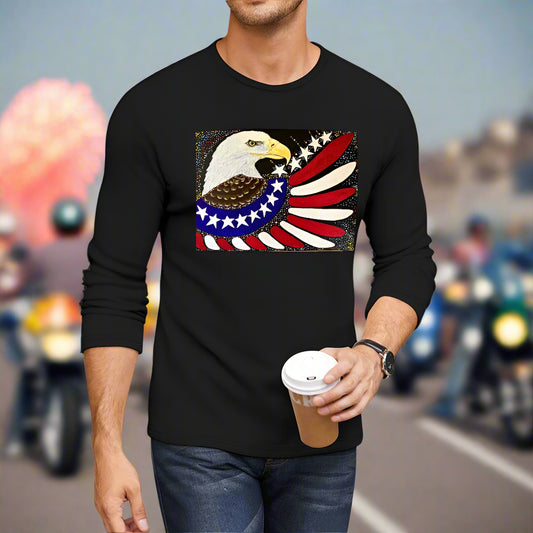 Margeaux 1776 Men's Black Basic Comfort Crew Long Sleeve T-Shirt – Classic Cotton Style PGP Holiday