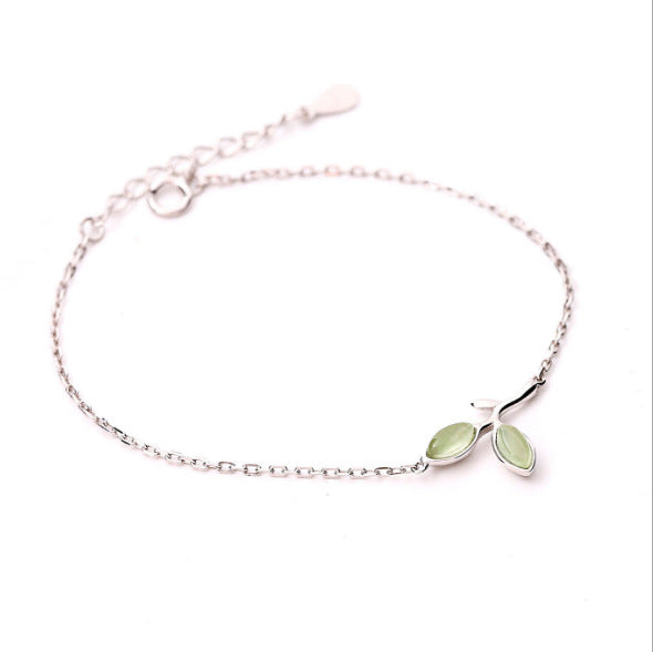 PGP Holiday | Renewal | Small tender green leaf silver bracelet 925 Sterling