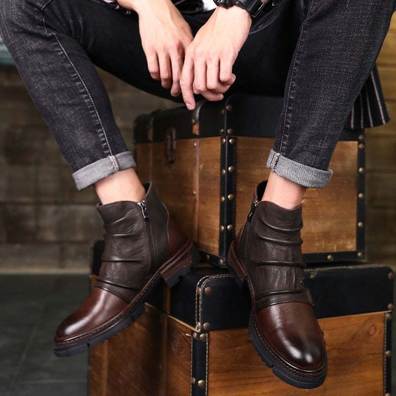 Outlaw Retro Wrinkle Genuine Leather Mens Boots