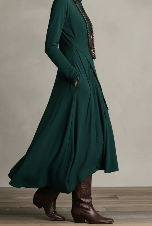 Turtleneck Asymmetrical Maxi Dress (Plus Size) – Pocketed | Whisper of Éire