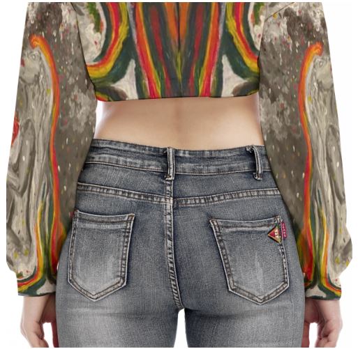 Under Grandmothers Moon V-Neck Peasant Sleeve Cropped Sweatshirt | Boho Cozy Style
