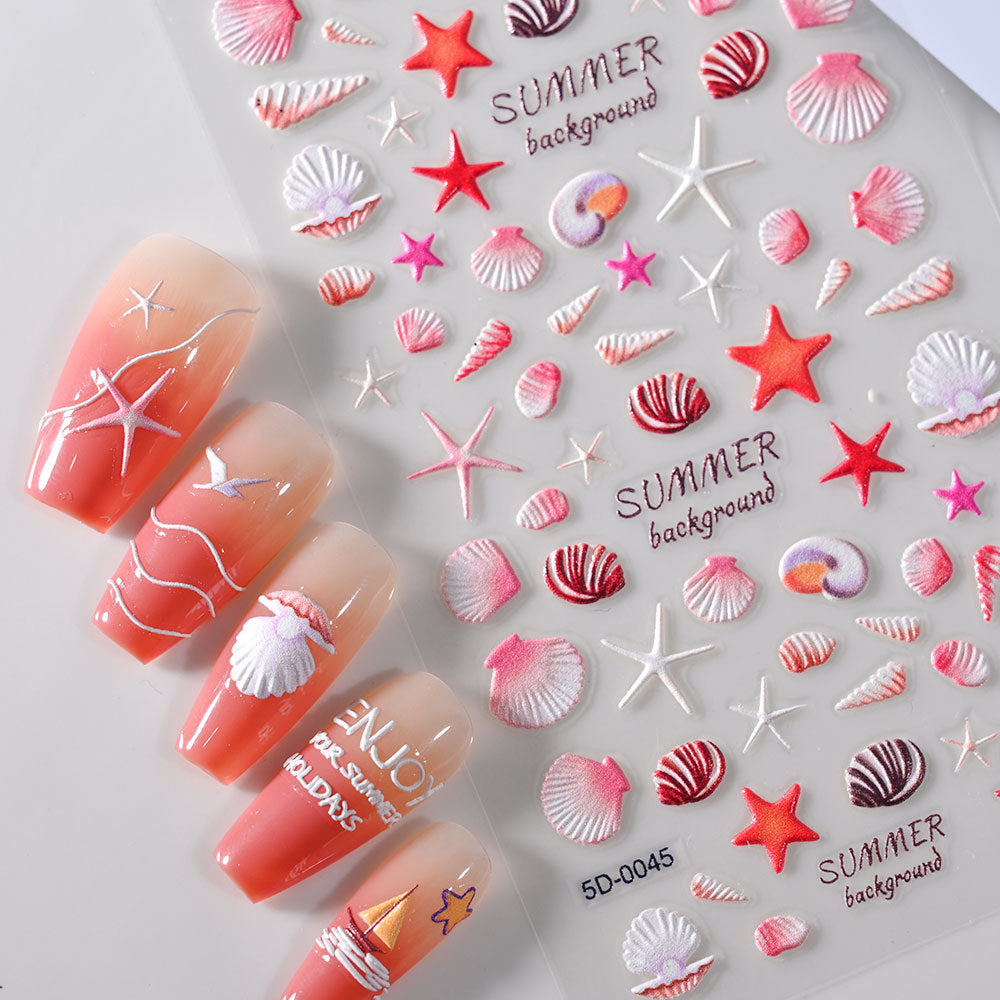 Mermaidcore 3D Ocean Wind Nail Stickers – 5D Embossed Relief for Sea-Inspired Nails