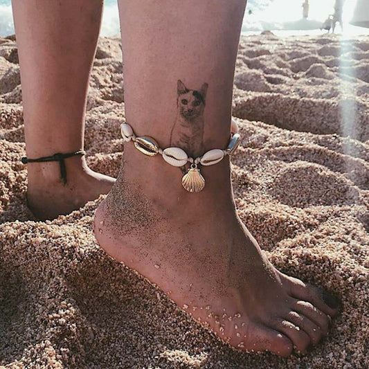 Mermaidcore Scallop Beach Anklet – Inlaid Pearls, Adjustable Alloy Chain | 22cm + 7cm