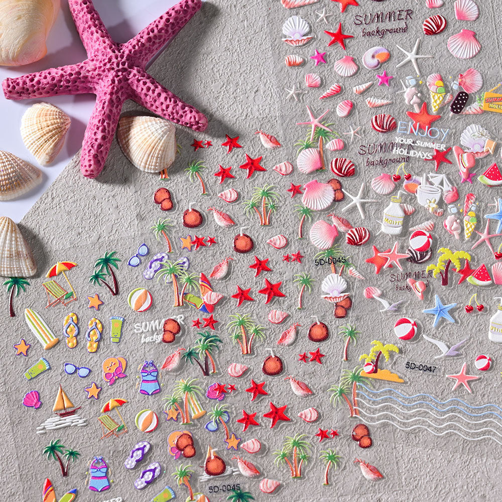 Mermaidcore 3D Ocean Wind Nail Stickers – 5D Embossed Relief for Sea-Inspired Nails