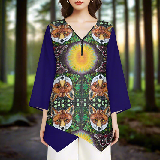 Margeaux Foxfire Lotus Hem V-Neck Top