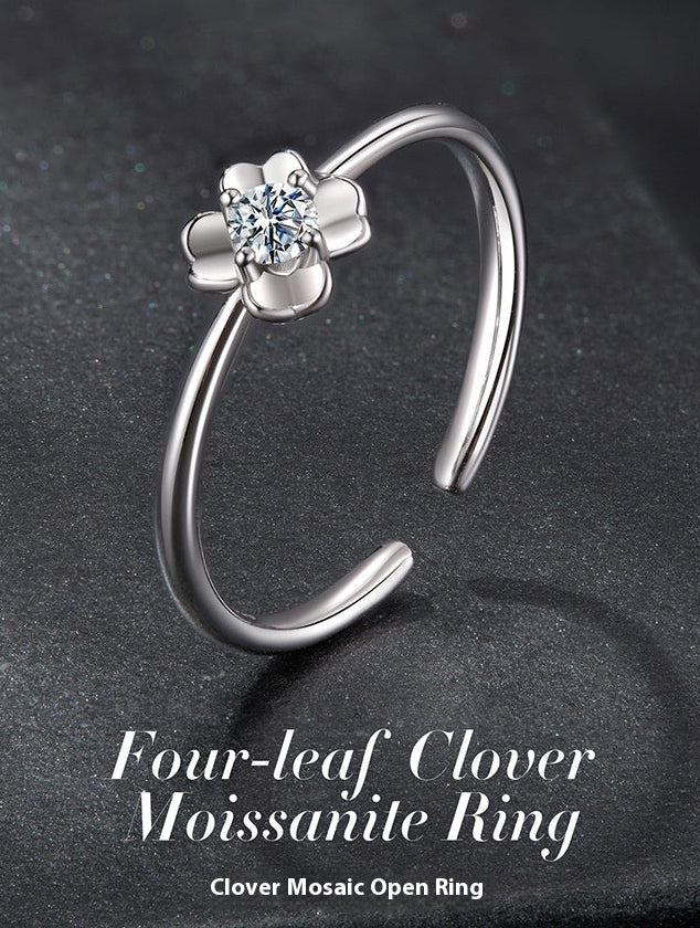 PGP Holiday Whisper of Éire — 925 Sterling Silver Clover Moissanite Adjustable Ring