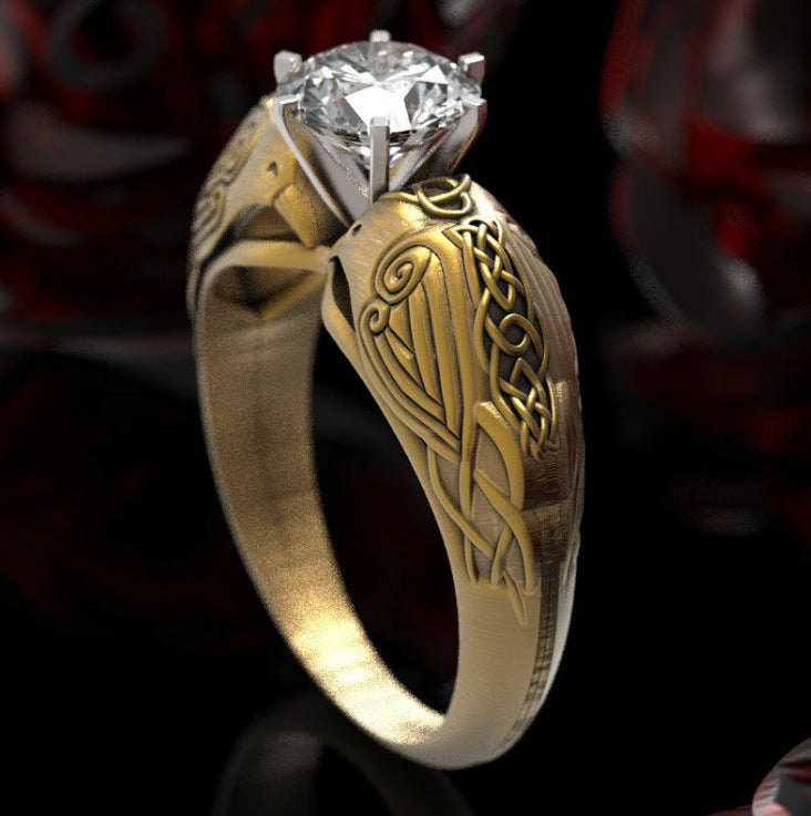 Celtic Crow Ring — Statement Totem Band, Yellow Gold | Whisper of Éire