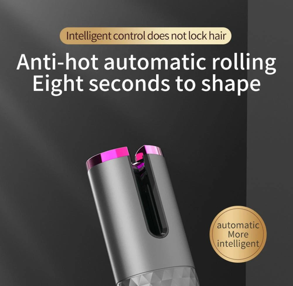 Automatic Wireless Hair Curler Cordless Rotating USB Rechargeable Curling Iron Display Temperature Adjustable Timing Hair Curler