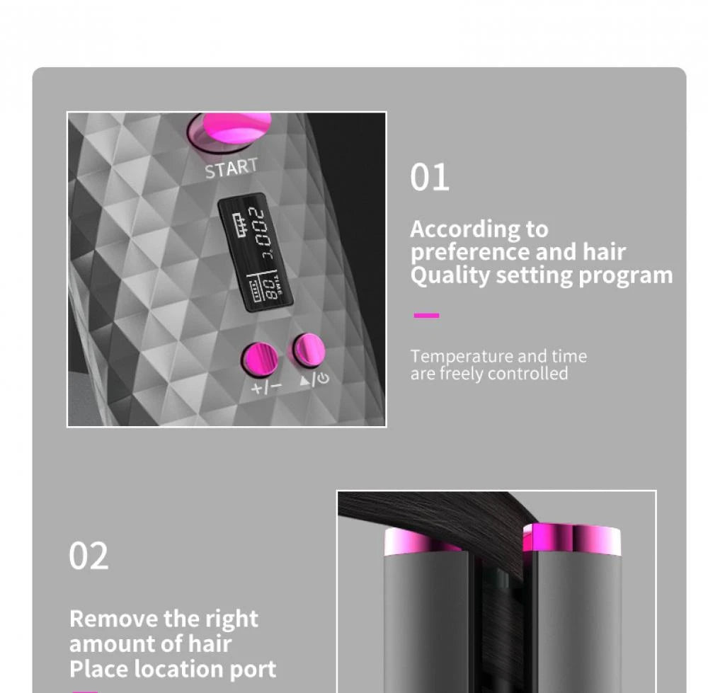 Automatic Wireless Hair Curler Cordless Rotating USB Rechargeable Curling Iron Display Temperature Adjustable Timing Hair Curler