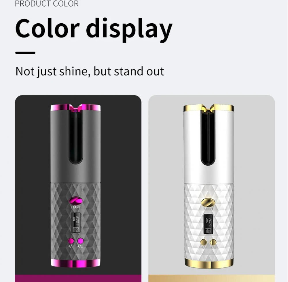 Automatic Wireless Hair Curler Cordless Rotating USB Rechargeable Curling Iron Display Temperature Adjustable Timing Hair Curler
