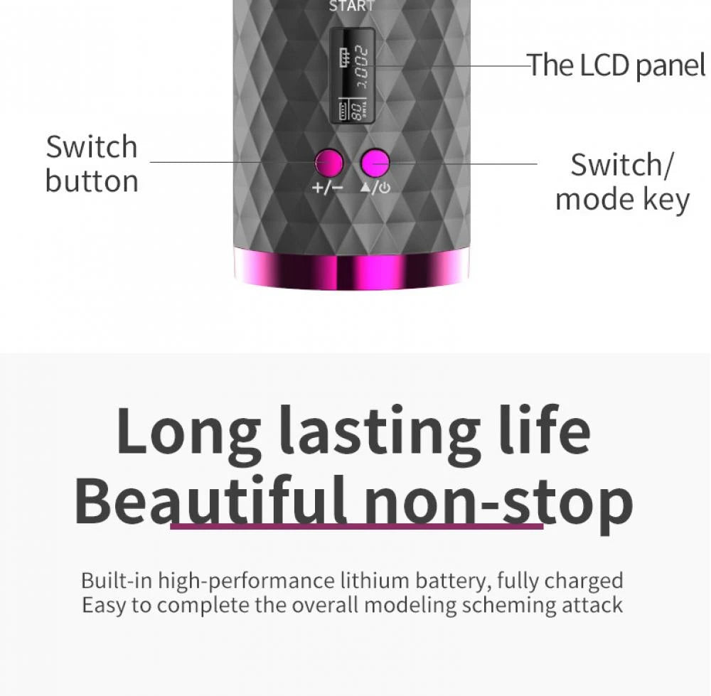 Automatic Wireless Hair Curler Cordless Rotating USB Rechargeable Curling Iron Display Temperature Adjustable Timing Hair Curler