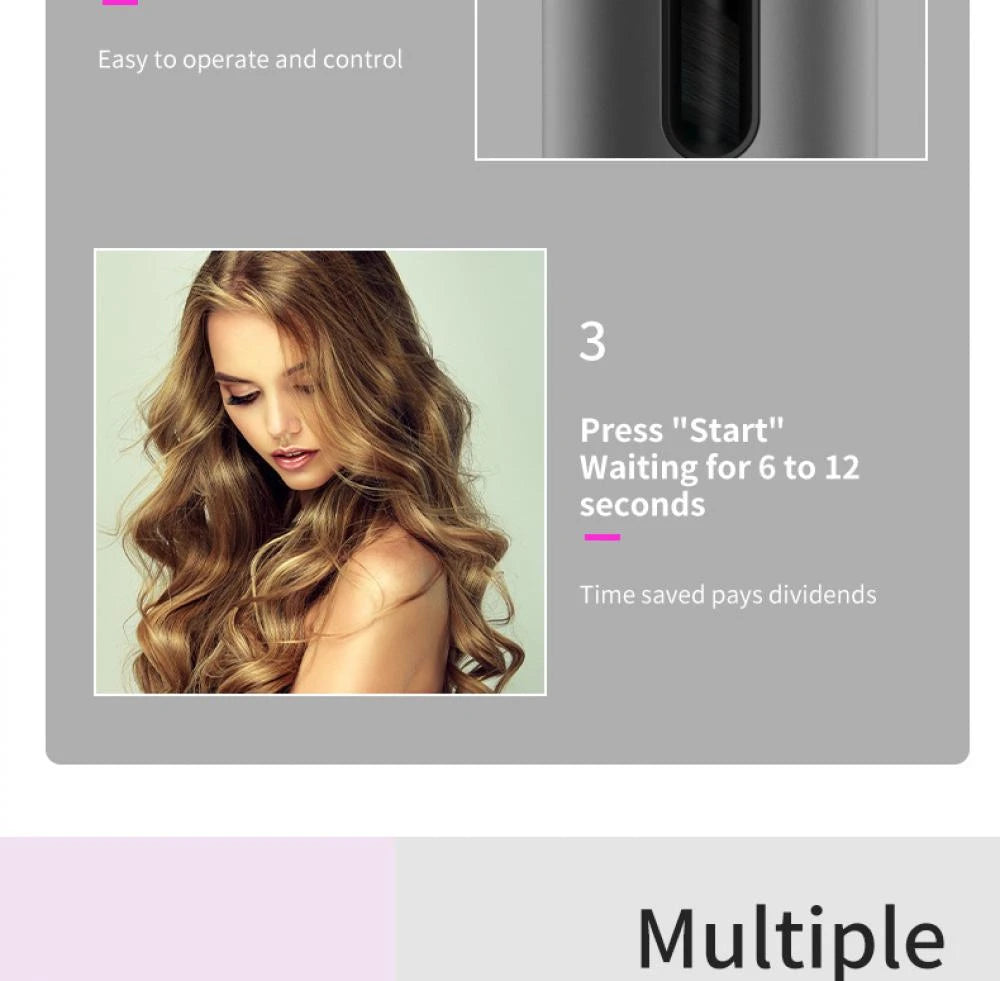 Automatic Wireless Hair Curler Cordless Rotating USB Rechargeable Curling Iron Display Temperature Adjustable Timing Hair Curler
