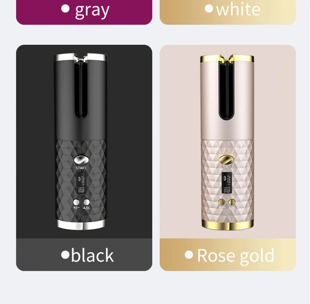 Automatic Wireless Hair Curler Cordless Rotating USB Rechargeable Curling Iron Display Temperature Adjustable Timing Hair Curler