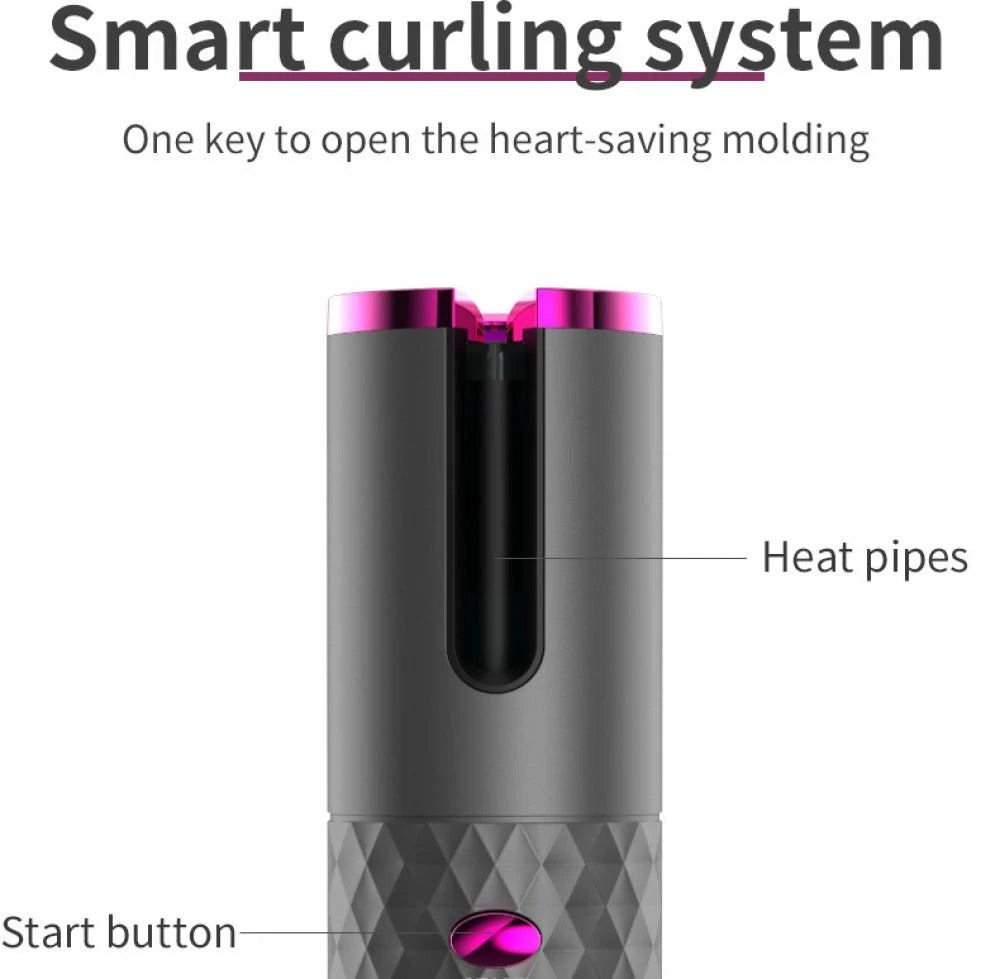 Automatic Wireless Hair Curler Cordless Rotating USB Rechargeable Curling Iron Display Temperature Adjustable Timing Hair Curler
