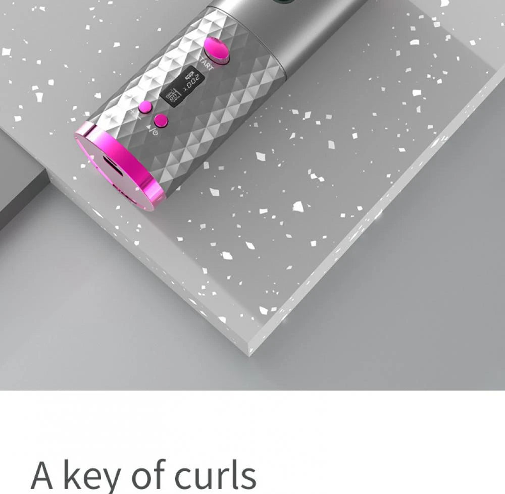 Automatic Wireless Hair Curler Cordless Rotating USB Rechargeable Curling Iron Display Temperature Adjustable Timing Hair Curler