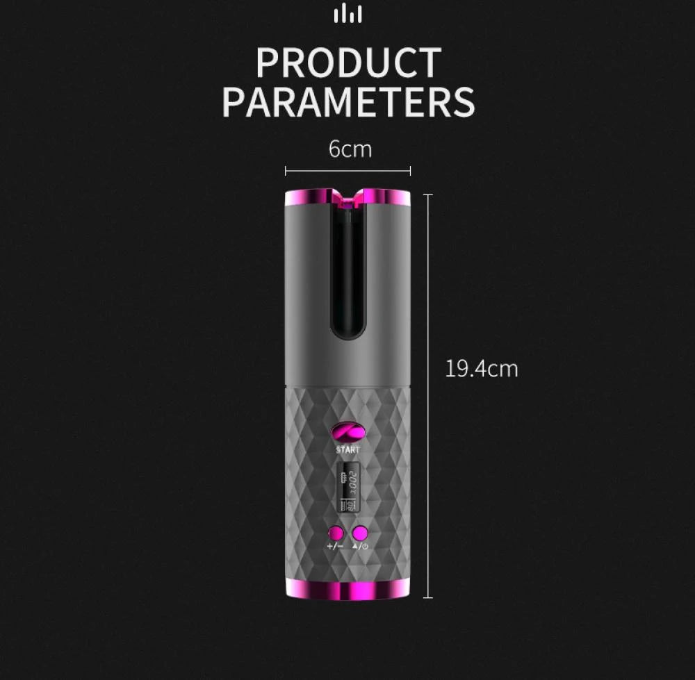 Automatic Wireless Hair Curler Cordless Rotating USB Rechargeable Curling Iron Display Temperature Adjustable Timing Hair Curler