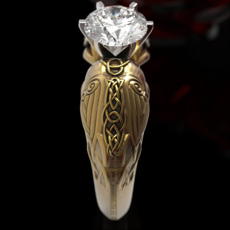 Celtic Crow Ring — Statement Totem Band, Yellow Gold | Whisper of Éire