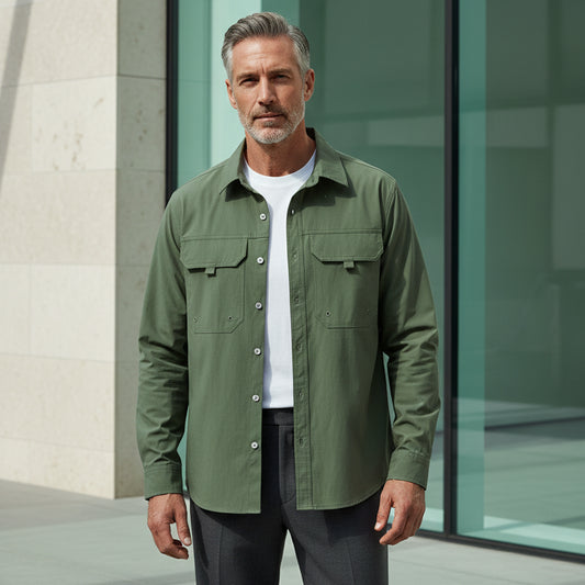 PGP Holiday Whisper of Éire — Men’s Plus Size Button-Down Shacket with Pockets