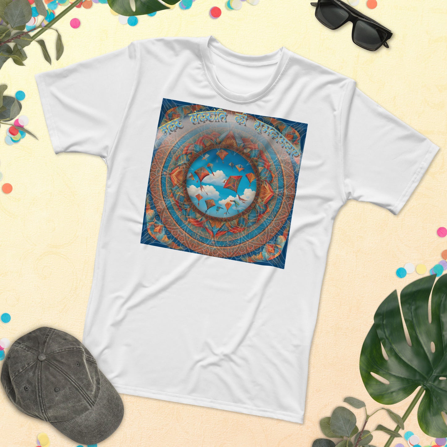 Makar Sankranti Men's T-Shirt - Sun & Kites Mandala with तिल गुड़ खा और मीठा बोल Message
