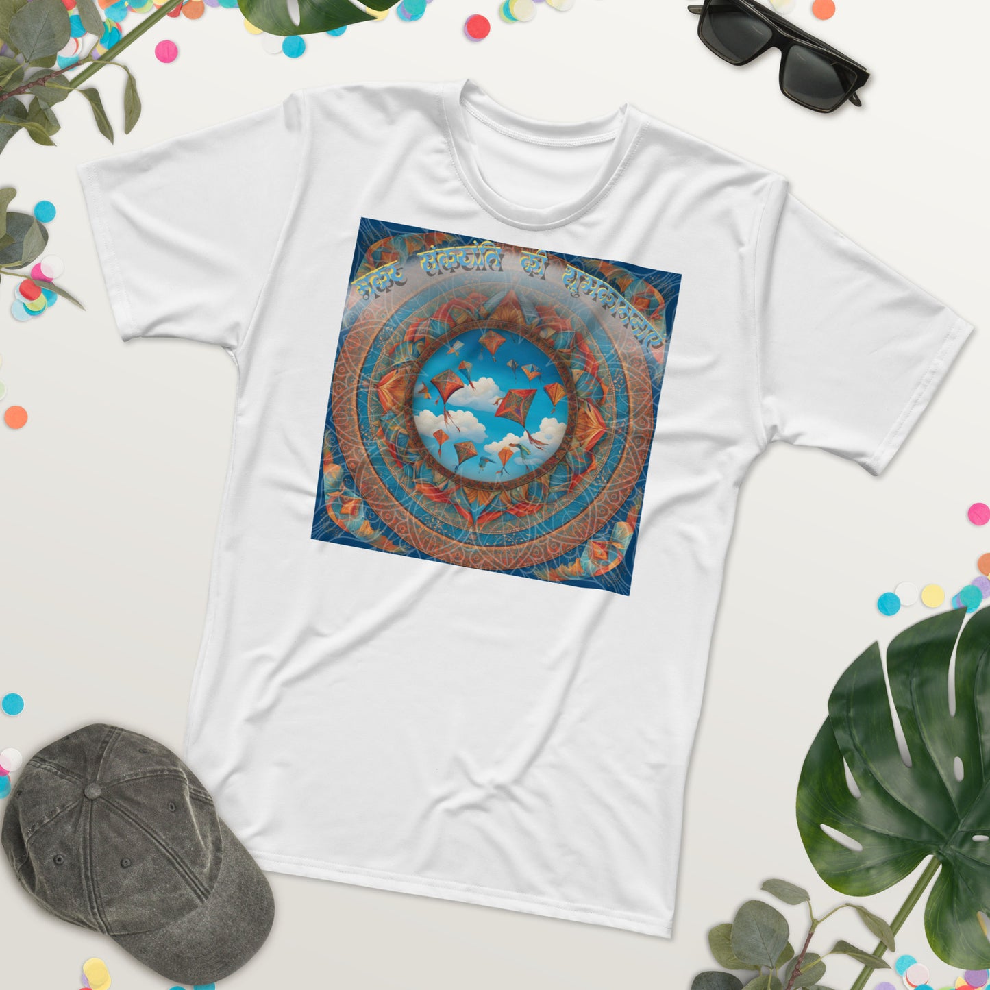Makar Sankranti Men's T-Shirt - Sun & Kites Mandala with तिल गुड़ खा और मीठा बोल Message