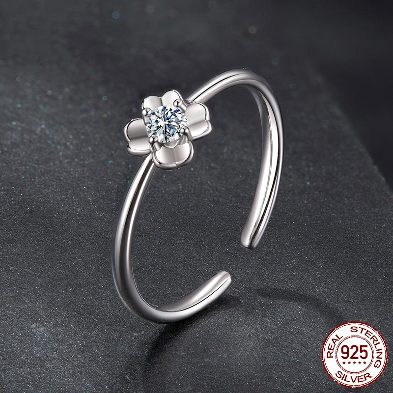 PGP Holiday Whisper of Éire — 925 Sterling Silver Clover Moissanite Adjustable Ring