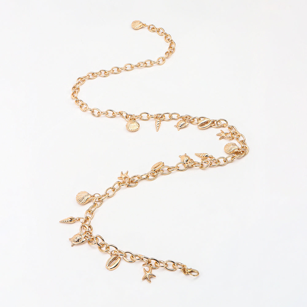 Mermaidcore Shell Starfish Charm Waist Chain Belt – Electroplated Alloy, 100 cm