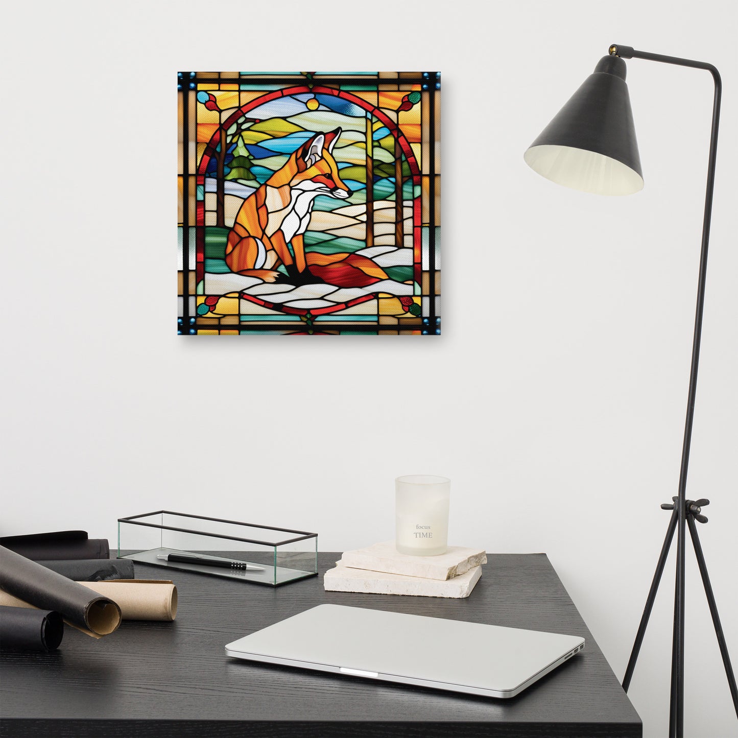 Canvas Stained Glass Fusion Art Print – Fox Charm