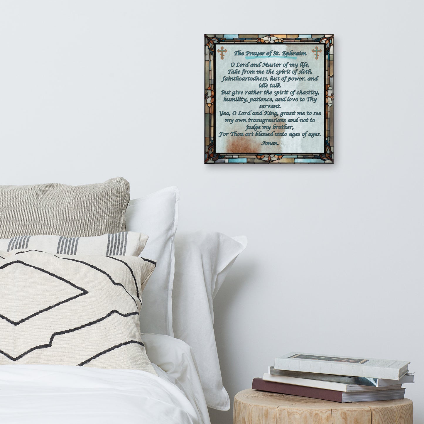 Orthodox Christmas Canvas Wall Art – Prayer of Saint Ephraim, Stained Glass Design