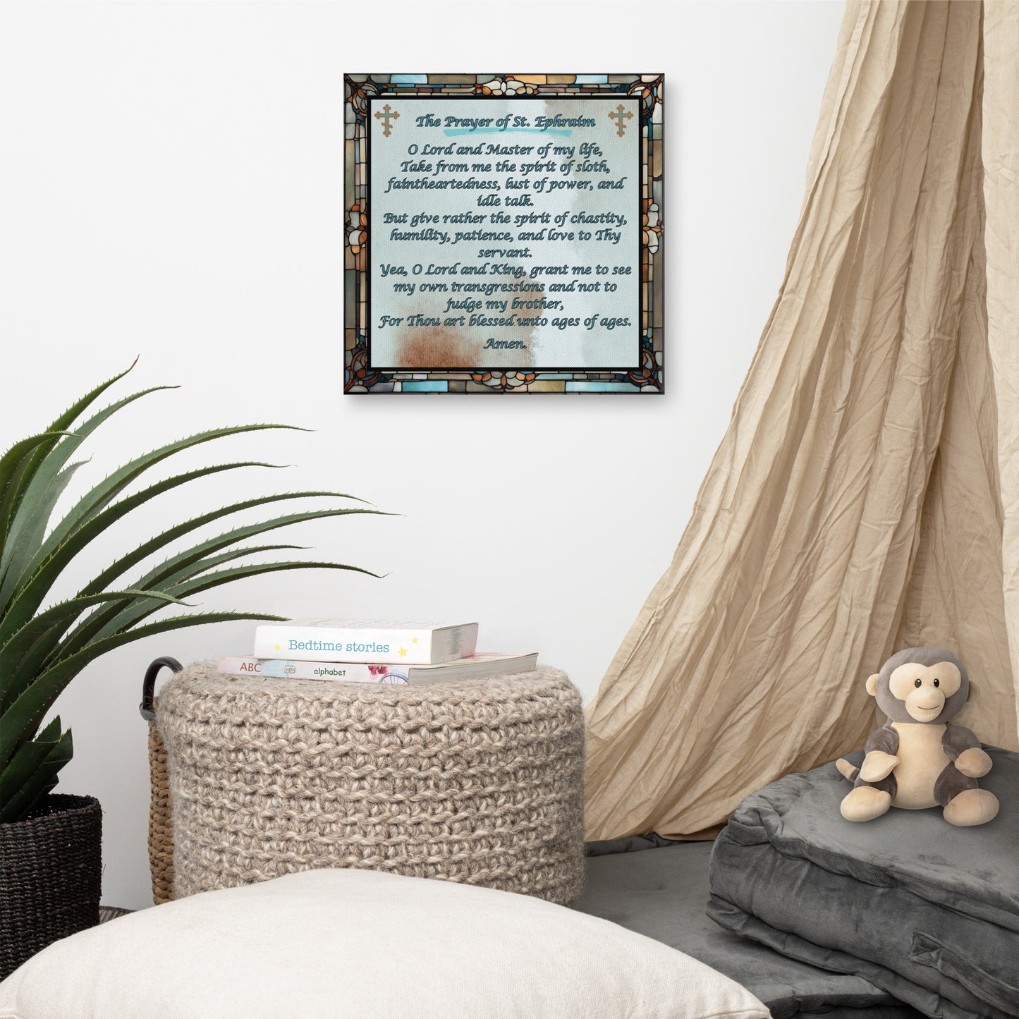 Orthodox Christmas Canvas Wall Art – Prayer of Saint Ephraim, Stained Glass Design