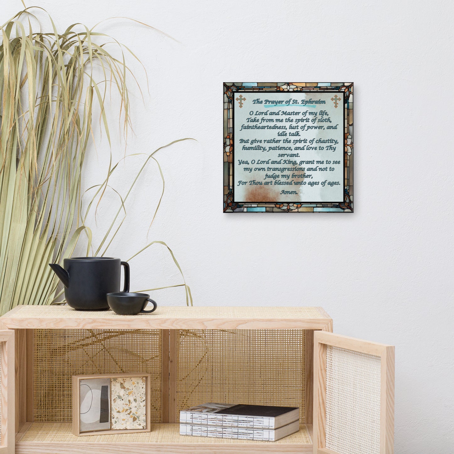 Orthodox Christmas Canvas Wall Art – Prayer of Saint Ephraim, Stained Glass Design