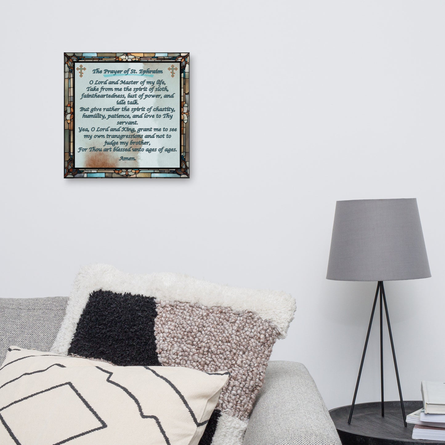 Orthodox Christmas Canvas Wall Art – Prayer of Saint Ephraim, Stained Glass Design