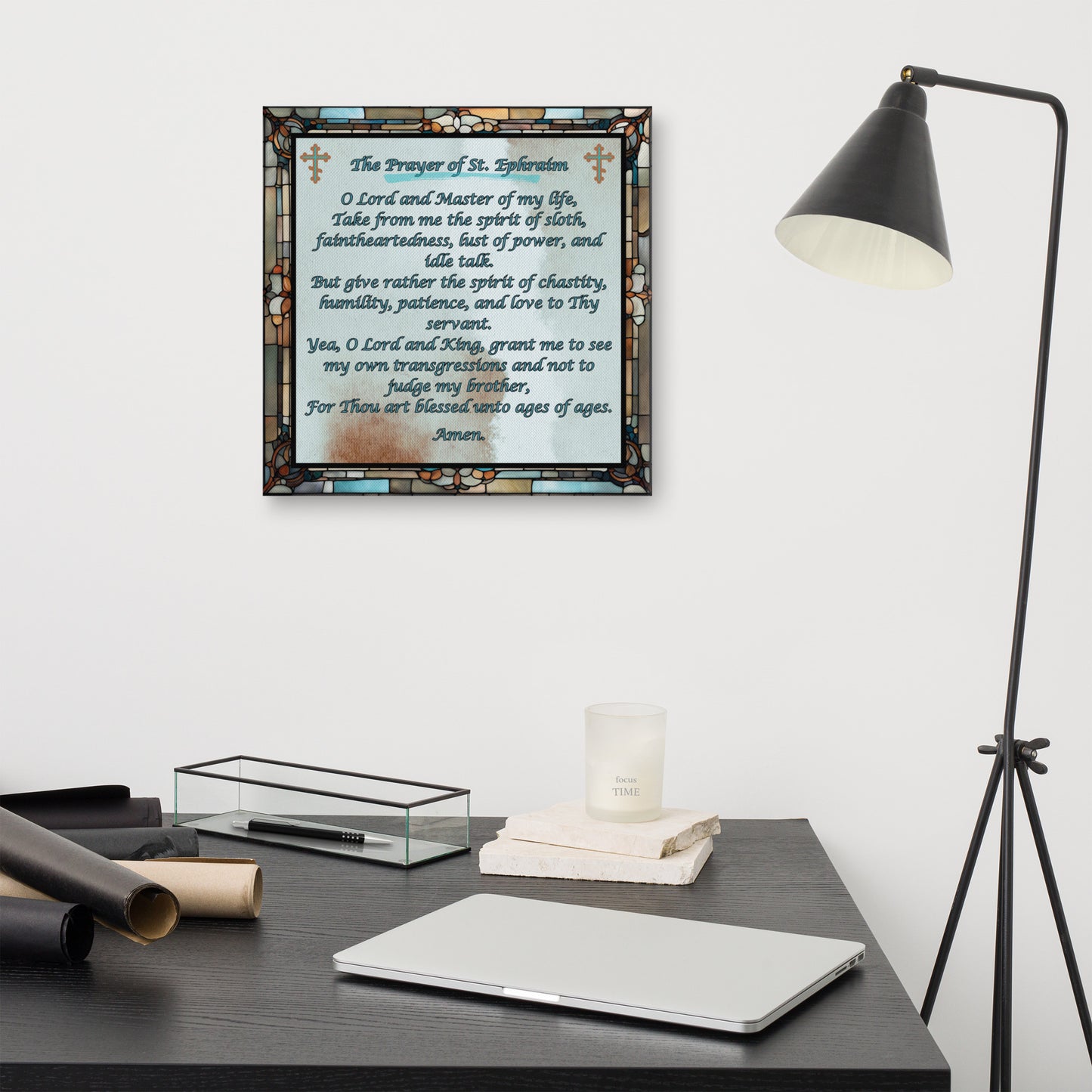 Orthodox Christmas Canvas Wall Art – Prayer of Saint Ephraim, Stained Glass Design