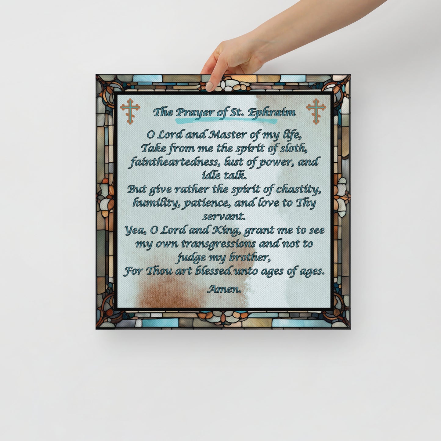 Orthodox Christmas Canvas Wall Art – Prayer of Saint Ephraim, Stained Glass Design