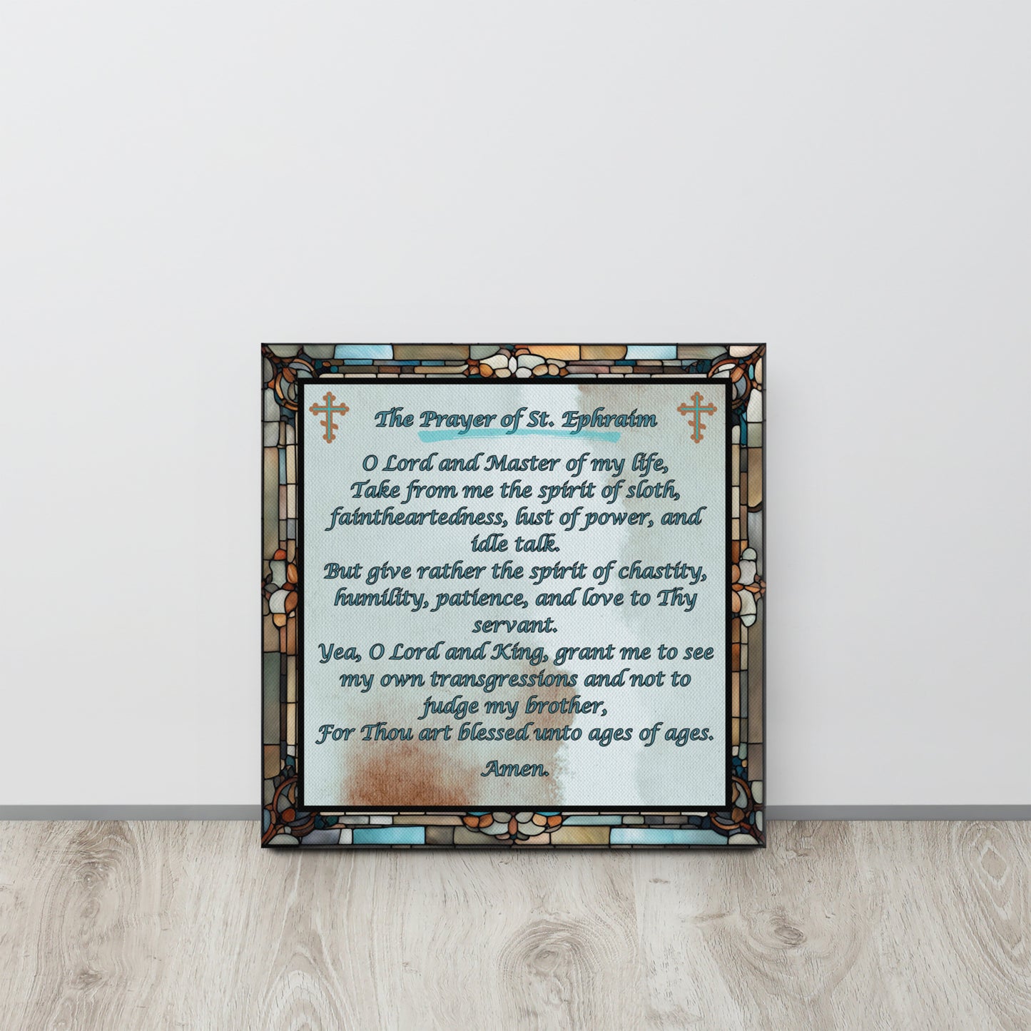 Orthodox Christmas Canvas Wall Art – Prayer of Saint Ephraim, Stained Glass Design