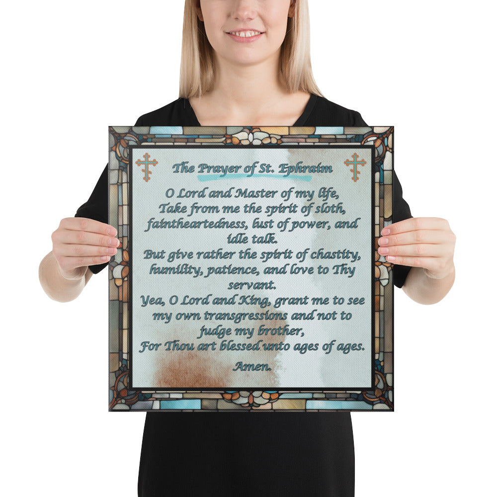 Orthodox Christmas Canvas Wall Art – Prayer of Saint Ephraim, Stained Glass Design