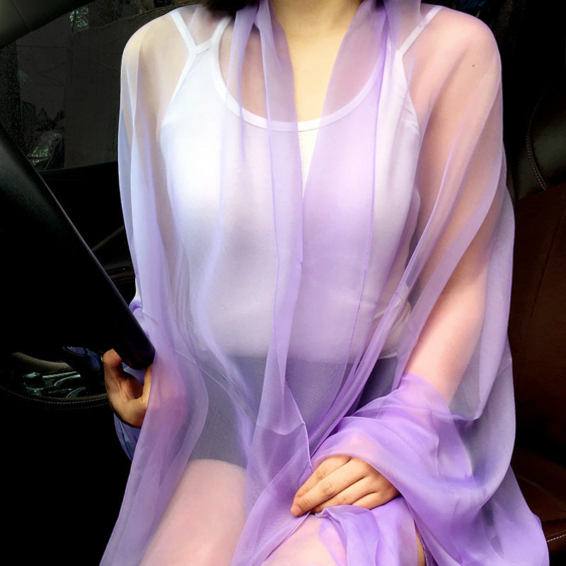 Mermaidcore Chiffon Sunscreen Shawl Wrap – Lightweight Jacquard Scarf in 18 Dreamy Colors