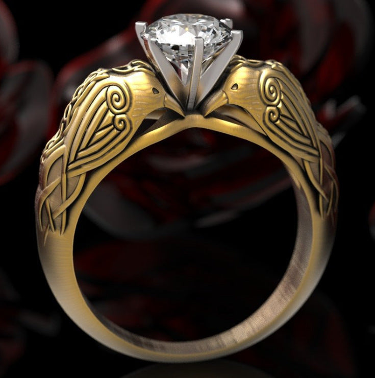 Celtic Crow Ring — Statement Totem Band, Yellow Gold | Whisper of Éire