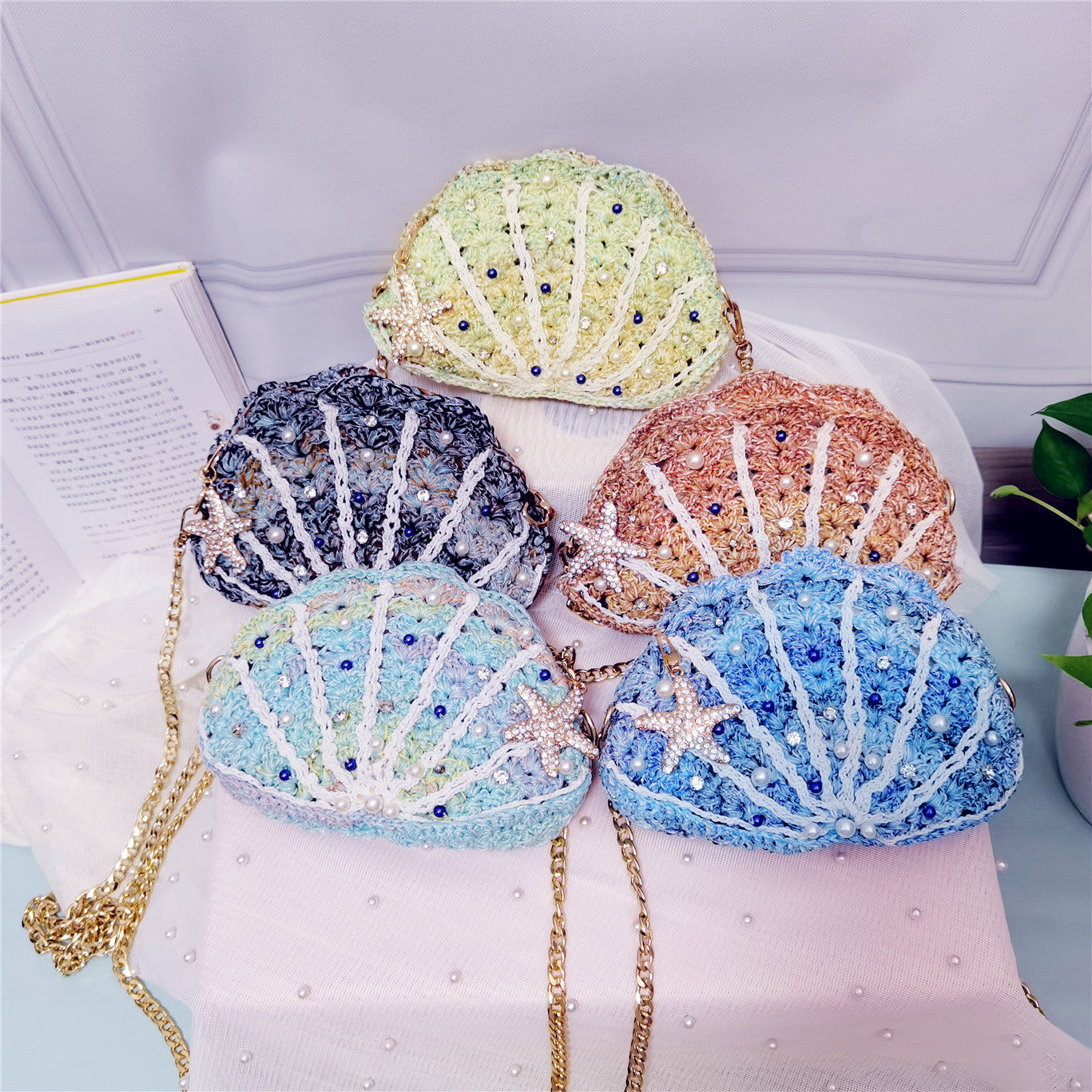 Hand Made Scallop Fantasy Shell Starfish Hand Woven Mermaidcore Purse