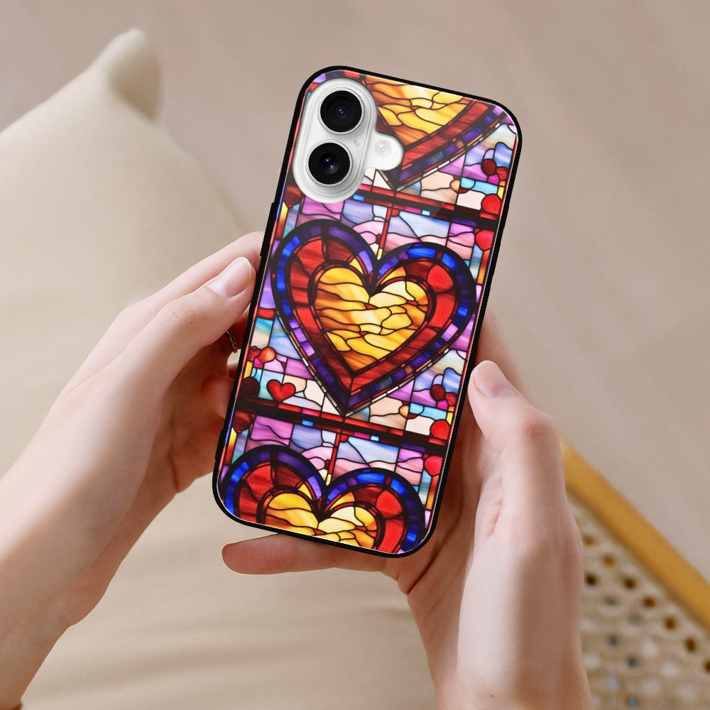 Valenedit | Glassworks I iPhone 16 Case — Stained-Glass Heart Design
