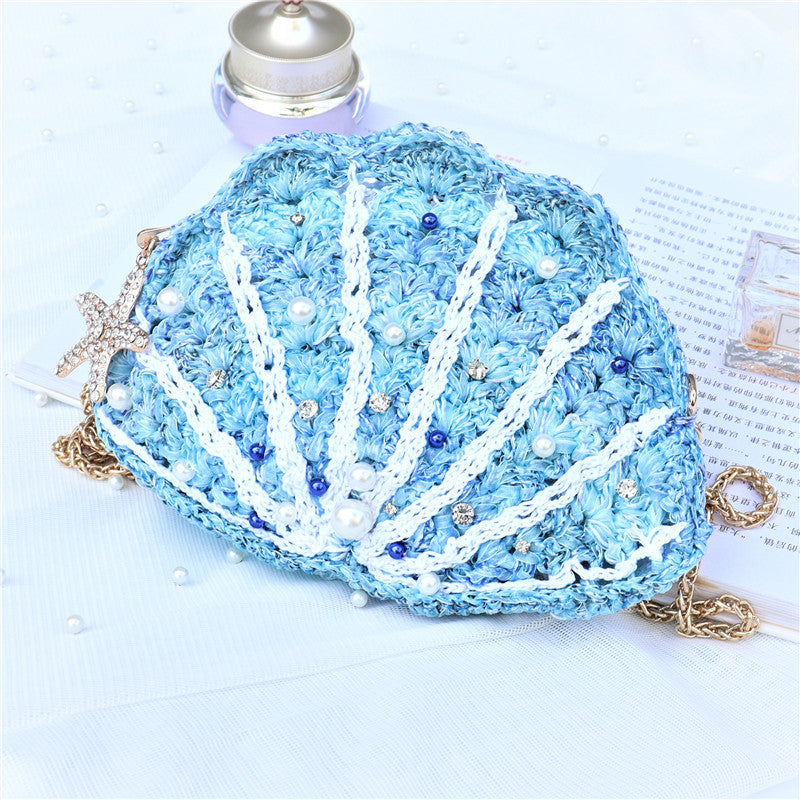 Hand Made Scallop Fantasy Shell Starfish Hand Woven Mermaidcore Purse