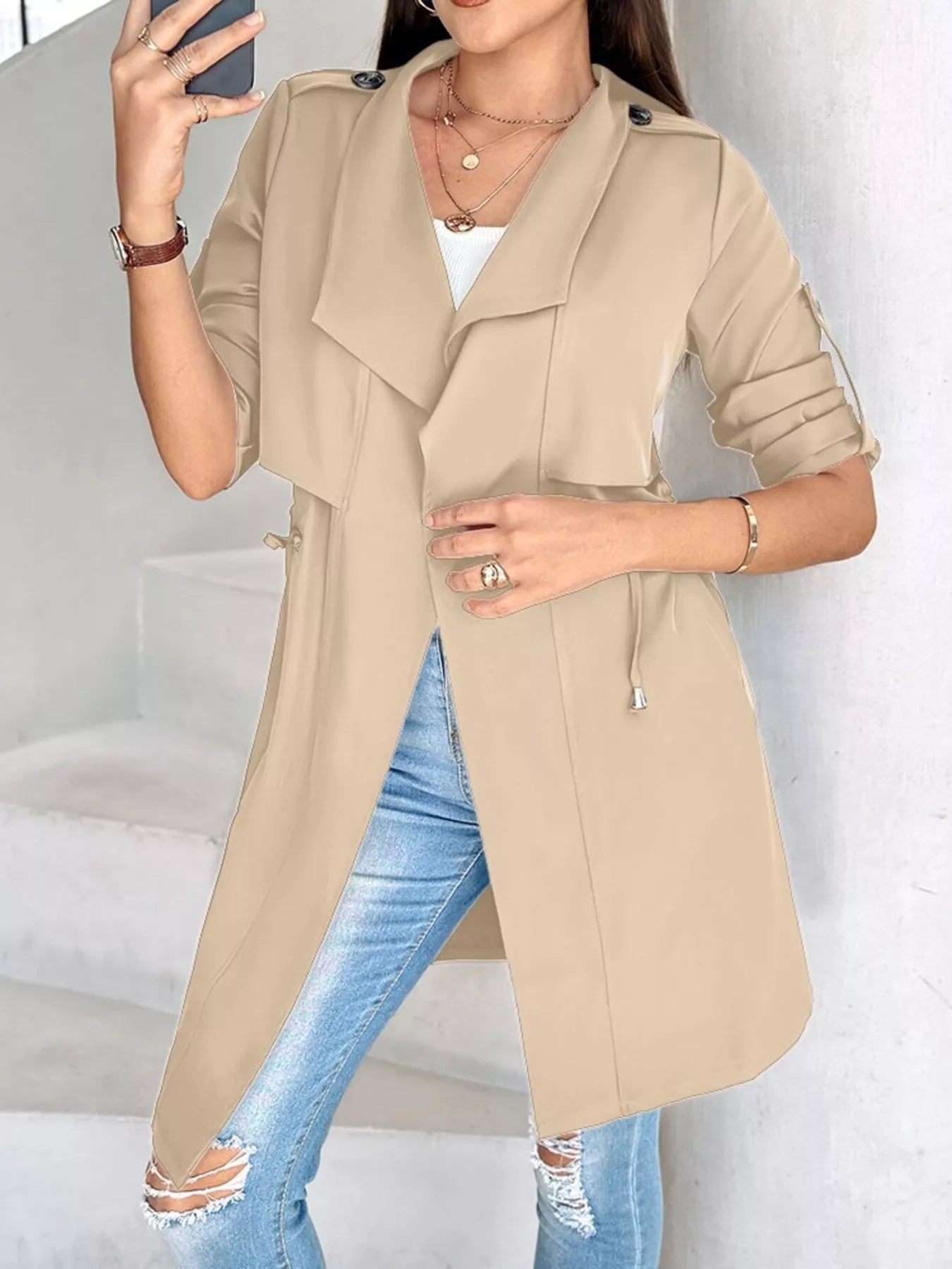PGP Holiday WANDERSPRING Drape Collar Lightweight Trench Coat