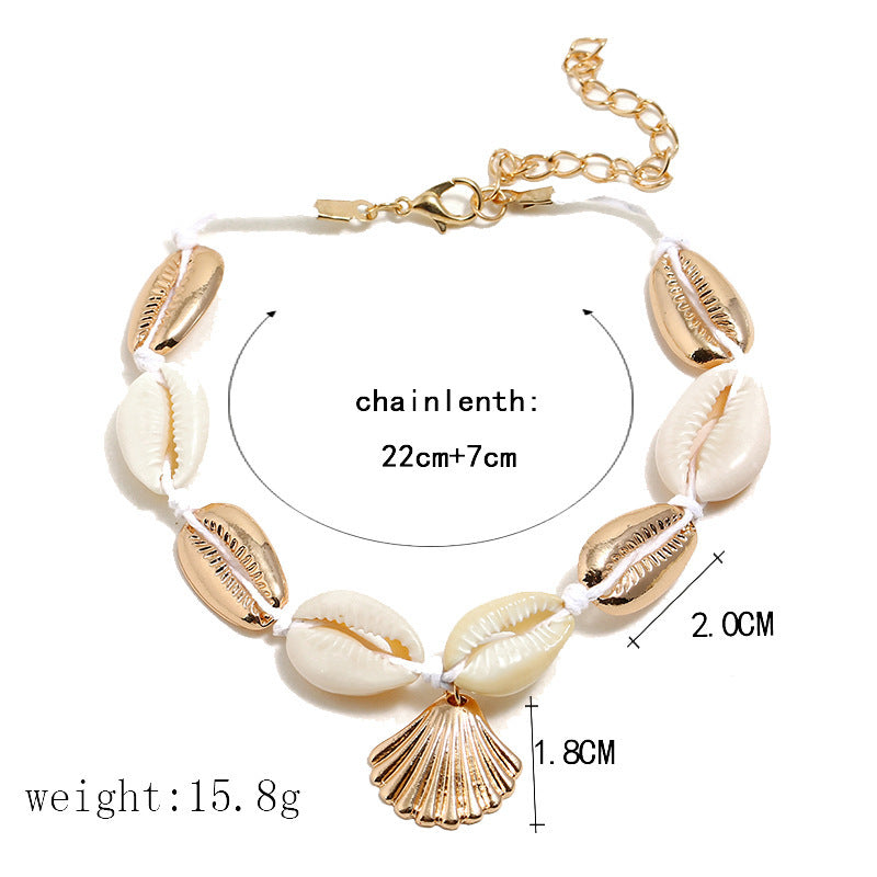 Mermaidcore Scallop Beach Anklet – Inlaid Pearls, Adjustable Alloy Chain | 22cm + 7cm