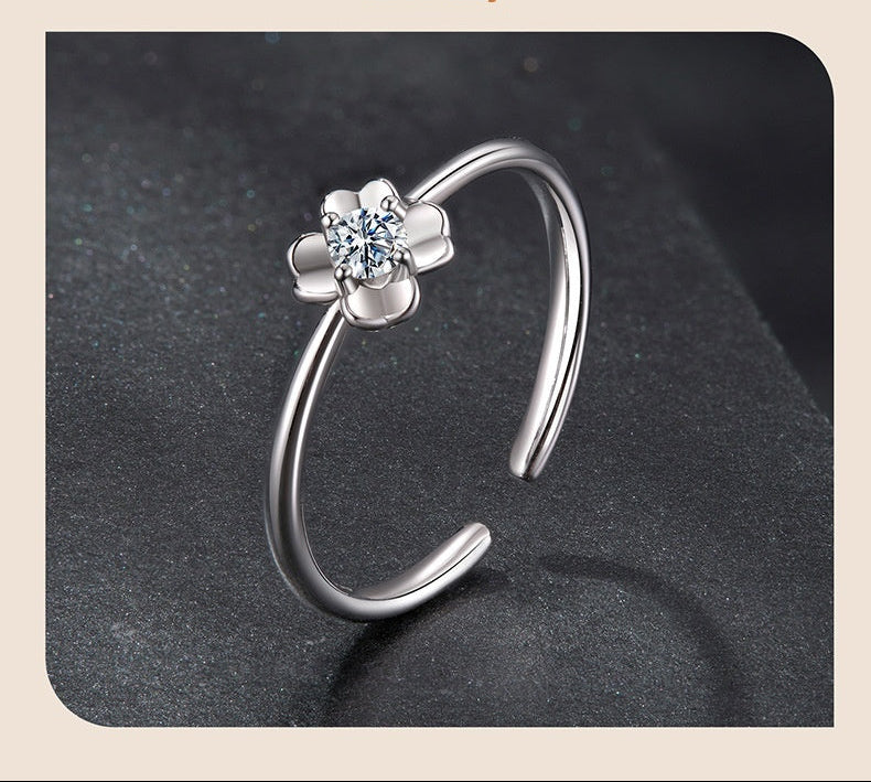 PGP Holiday Whisper of Éire — 925 Sterling Silver Clover Moissanite Adjustable Ring