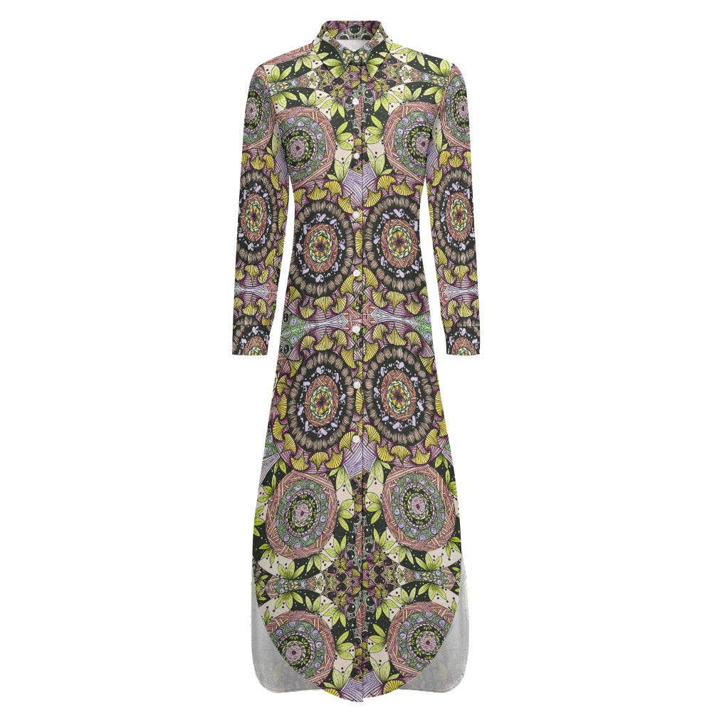 PGP Holiday Melissa Boho Chic Button Neck Long Sleeve Shirt Dress