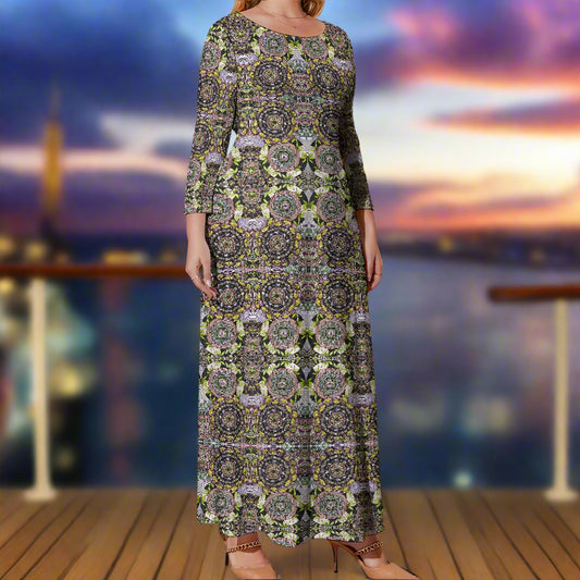 PGP Holiday Melissa Plus Size Boho Chic Loose Crew Neck Long Sleeve Dress
