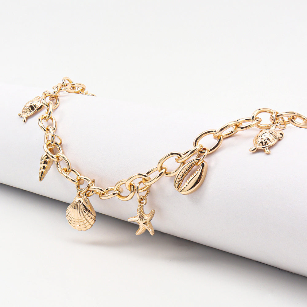 Mermaidcore Shell Starfish Charm Waist Chain Belt – Electroplated Alloy, 100 cm