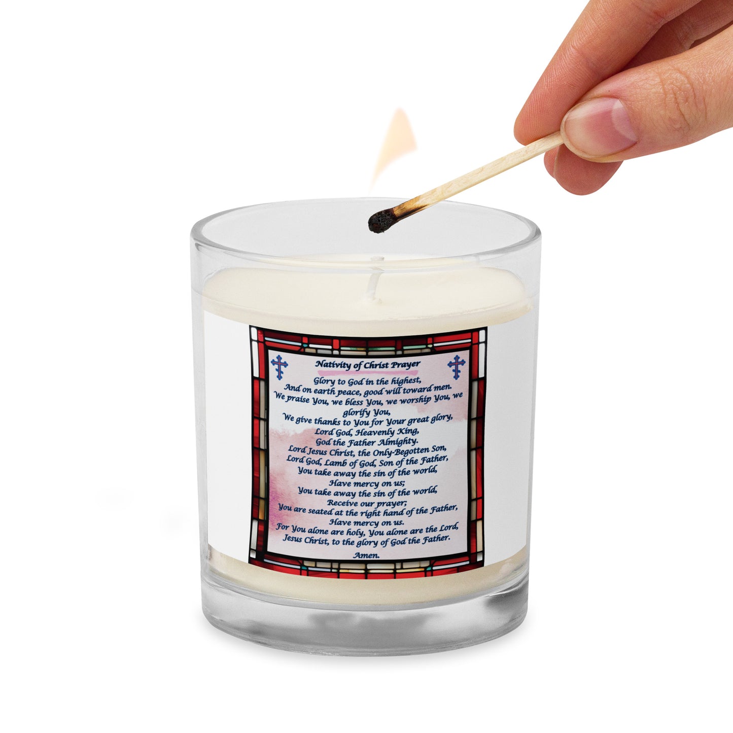 Orthodox Christmas Soy Candle – Nativity of Christ Prayer Stained Glass Design